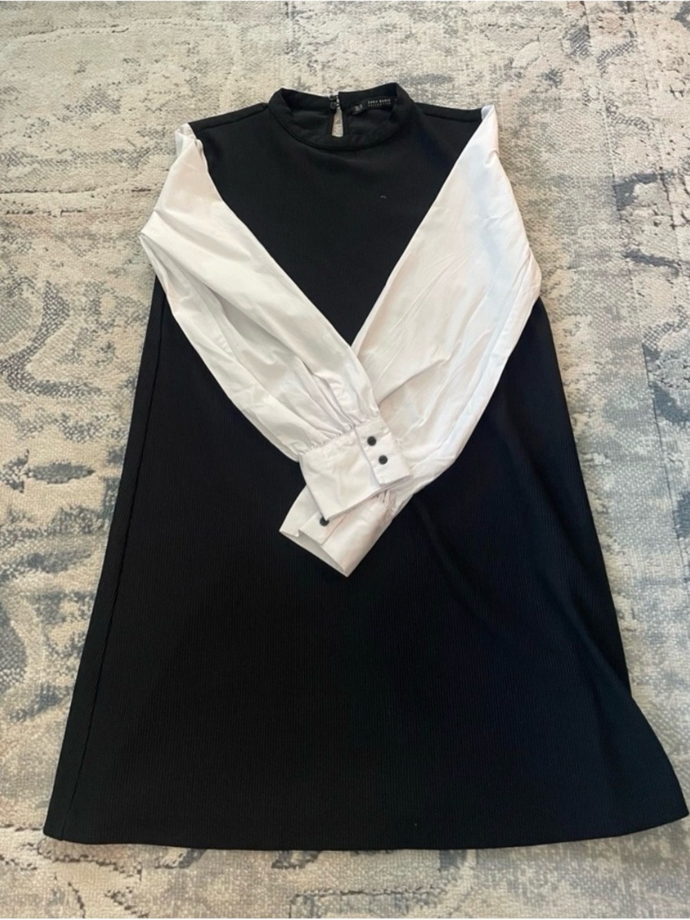 Office Siren Layered Look Black and White Long Sleeve Zara Dress Size XS
